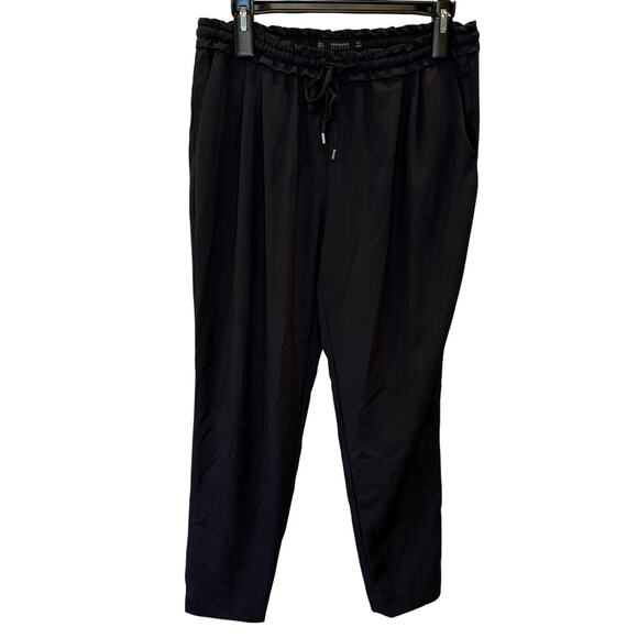 Zara Black Drawstring Trouser M Womens Tapered Loose Fit Casual Pants Pockets - Picture 1 of 8